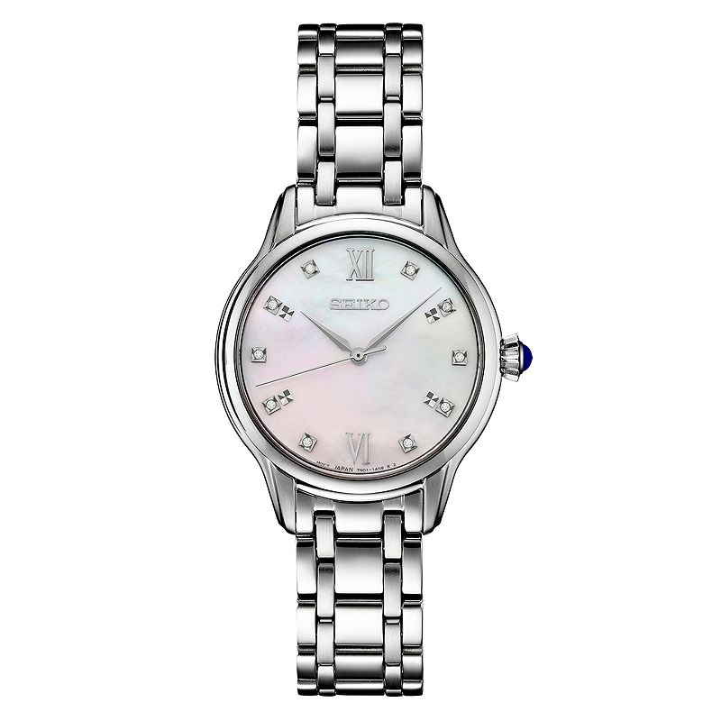 Seiko Womens Diamond Stainless Steel Mother-of-Pearl Dial Watch - SRZ537, 