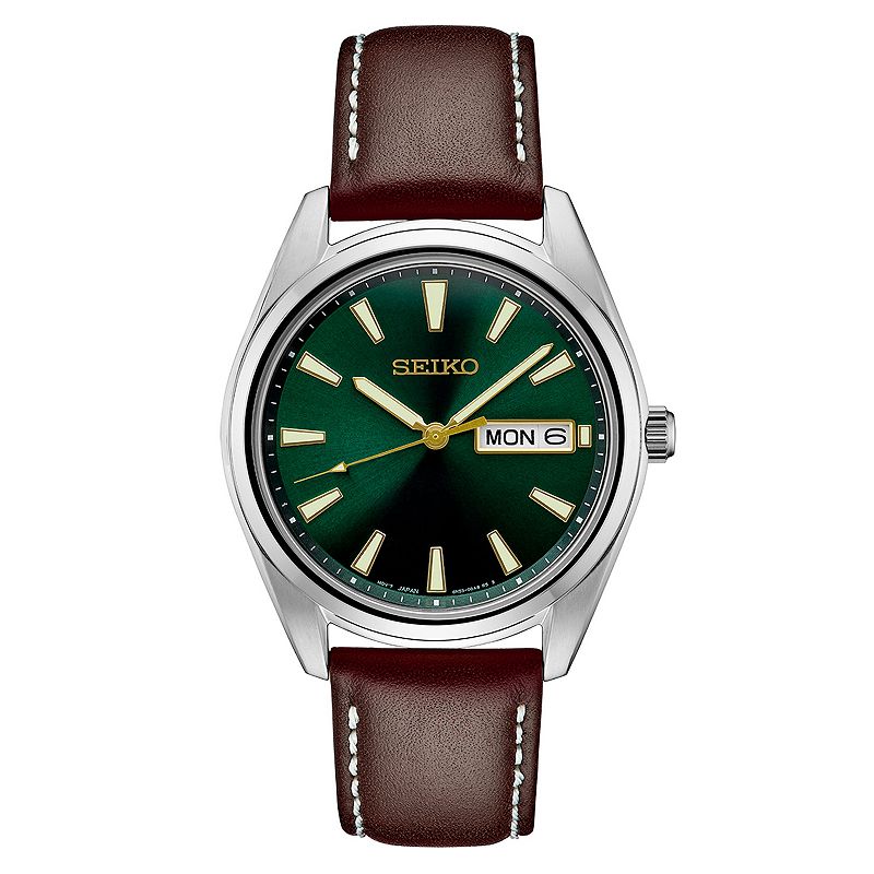 Seiko Mens Essential Stainless Steel Green Dial Watch - SUR449, Size: Larg
