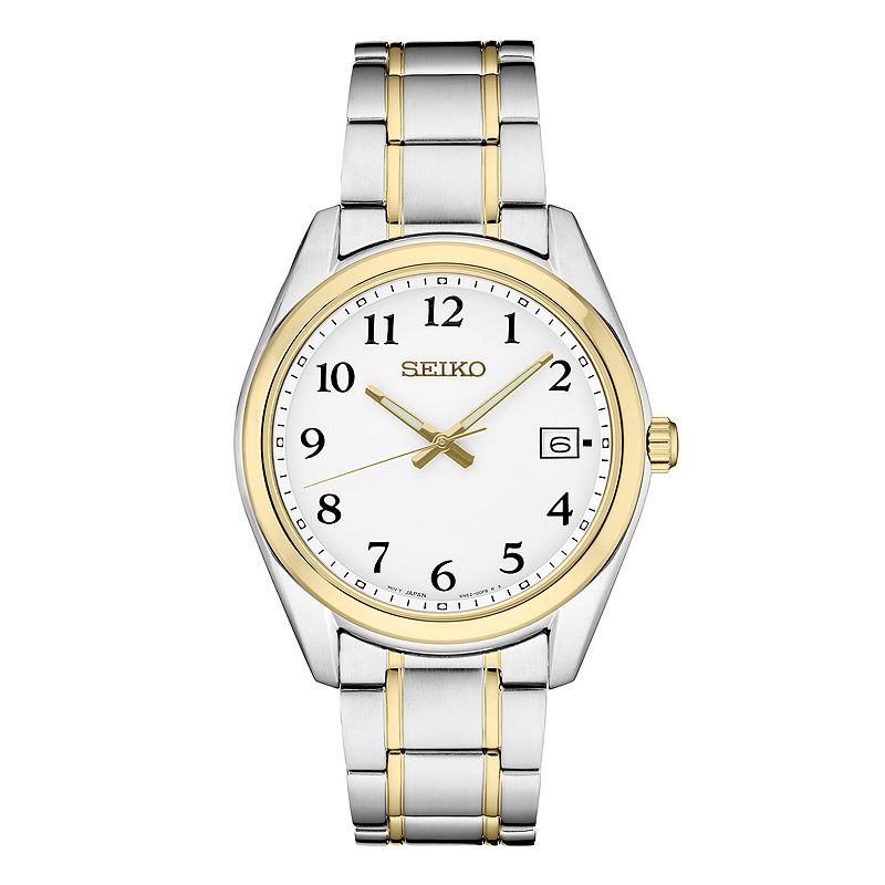 Seiko Men's Essential Two Tone Stainless Steel White Dial Watch - SUR460, Size: Large, Gold Silver