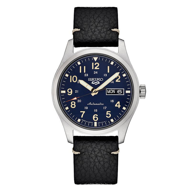Seiko Men's 5 Sports Stainless Steel Blue Dial Watch - SRPG39, Size: Large, Black
