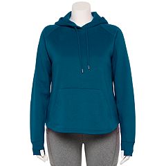 Kohl's Tek Gear Mixed Media Jacket Teal Blue Cozy Fleece Interior Hooded  Girls