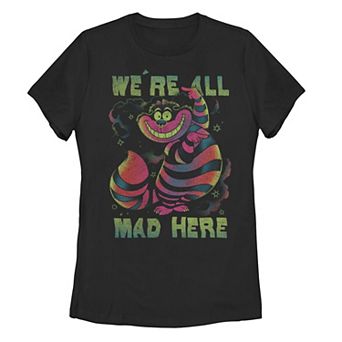 Disney's Alice In Wonderland Cheshire Cat Juniors' Neon All Mad Here Graphic Tee