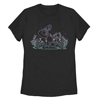 Disney's Alice In Wonderland Juniors' Alice Meets White Rabbit Dark Graphic Tee