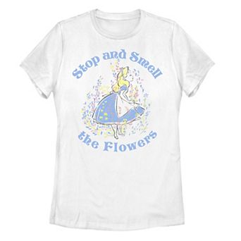Disney's Alice In Wonderland Alice Juniors' Stop And Smell The Flowers Graphic Tee