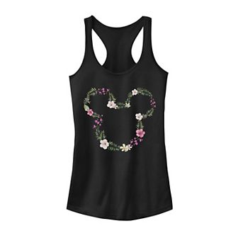 Disney's Mickey And Friends Mickey Juniors' Floral Outline Racerback Graphic Tank Top