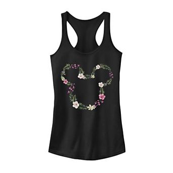 Disney's Mickey And Friends Mickey Juniors' Floral Outline Racerback Graphic Tank Top