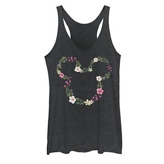Disney's Mickey And Friends Mickey Floral Outline Juniors' Racerback Graphic Tank Top