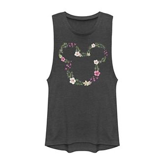 Disney's Mickey Mouse Juniors' Floral Outline Muscle Graphic Tank Top