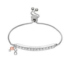 Brilliance TwoTone Silver Plated Sister Crystal Bar Infinity  Heart Charm Adjustable Bracelet