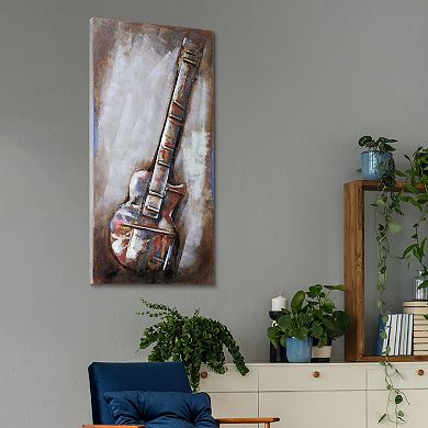 Electric Guitar Mixed Media Iron Dimensional Wall Art