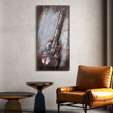 Electric Guitar Mixed Media Iron Dimensional Wall Art
