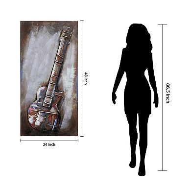 Electric Guitar Mixed Media Iron Dimensional Wall Art