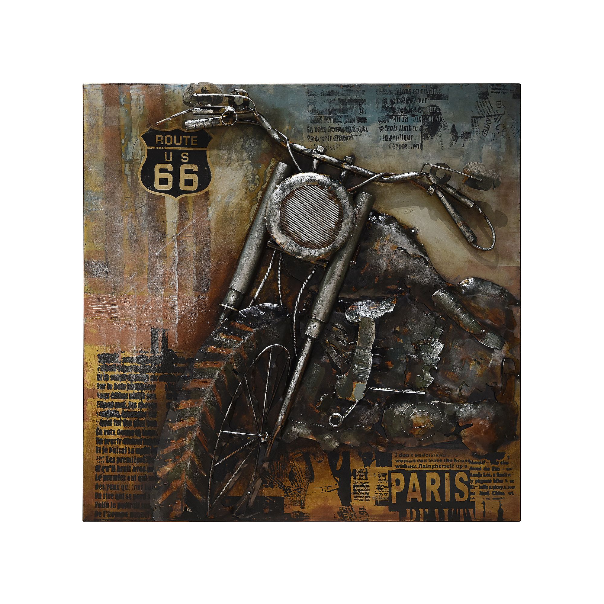 Motorcycle 1 Mixed Media Iron Dimensional Wall Art, Multi