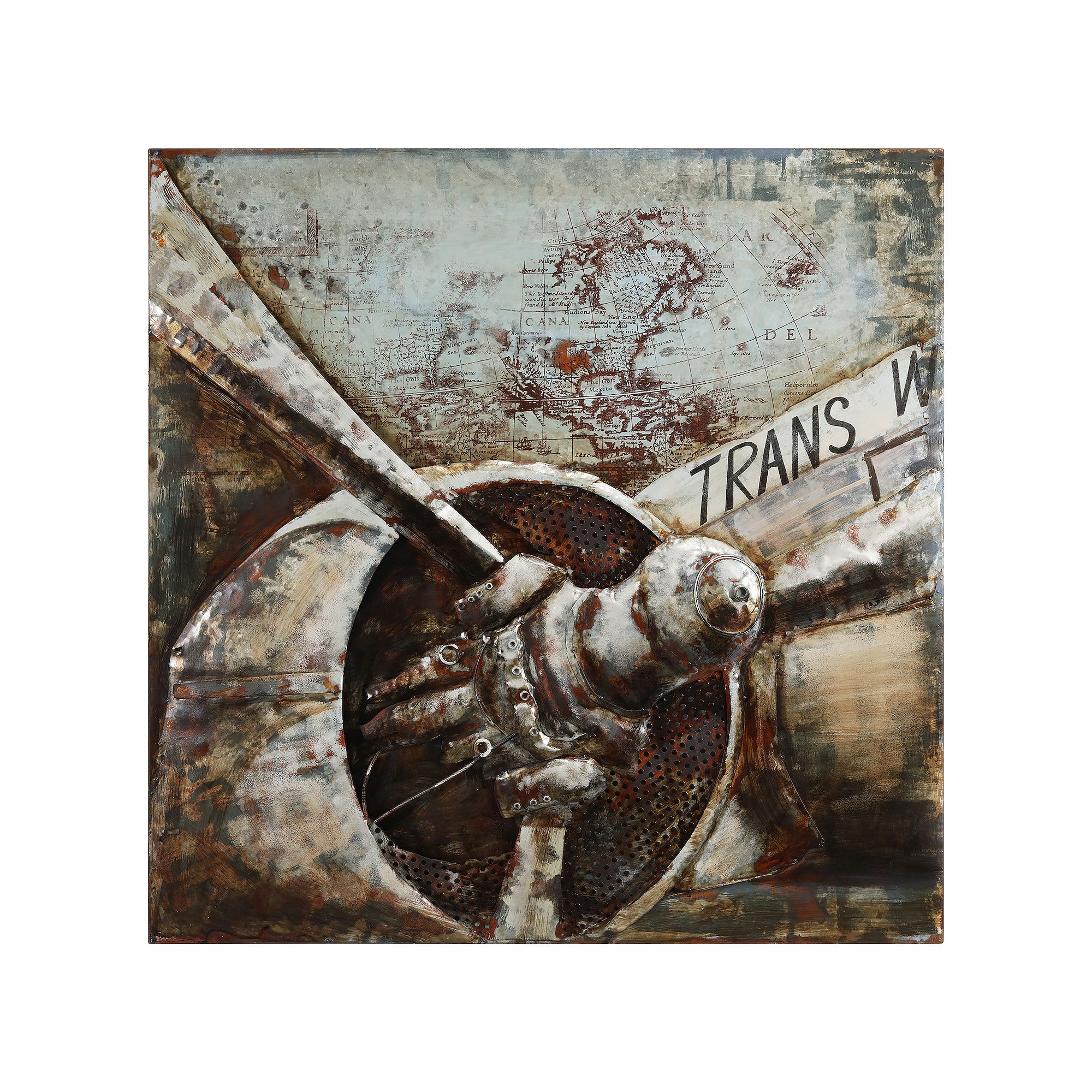 Retro Airplane 2 Mixed Media Iron Dimensional Wall Art, Gray