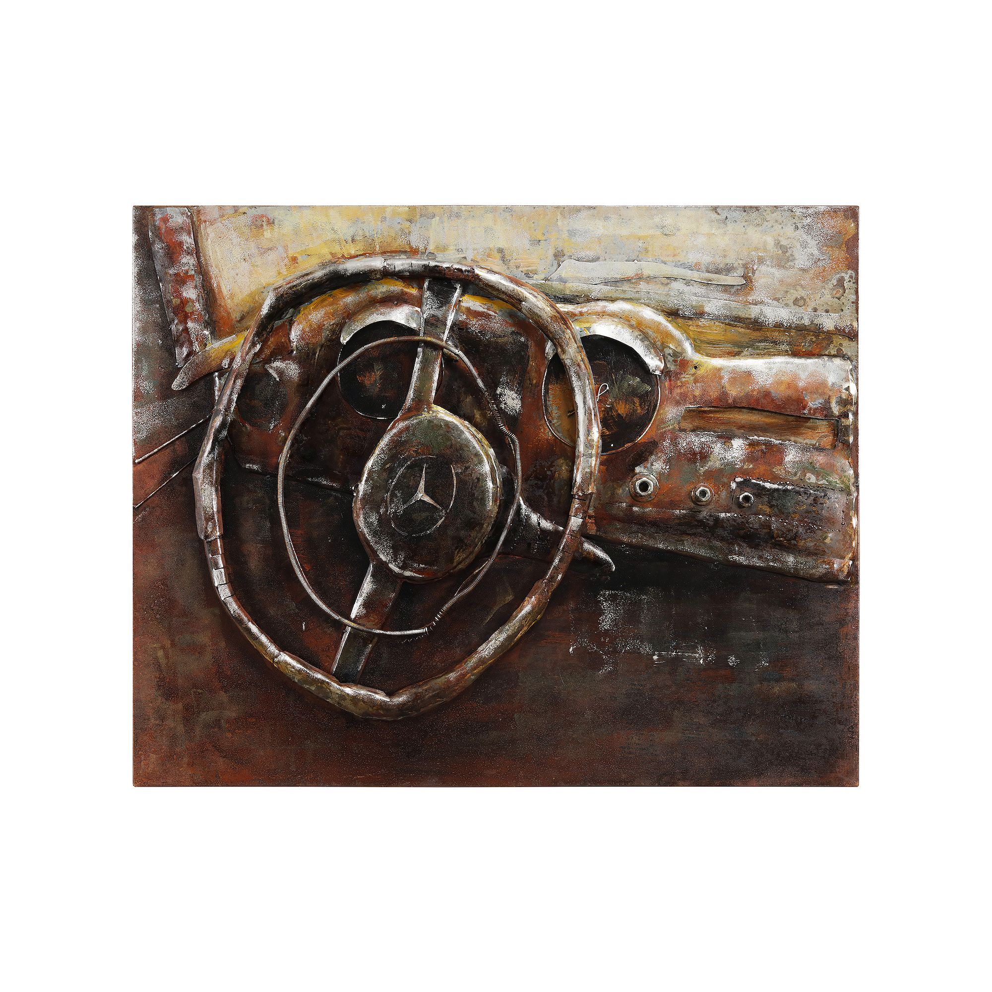 Benz Mixed Media Iron Dimensional Wall Art, Brown