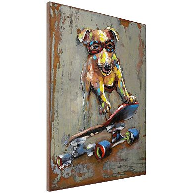 Dog on skateboard Mixed Media Iron Dimensional Wall Art