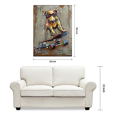 Dog on skateboard Mixed Media Iron Dimensional Wall Art