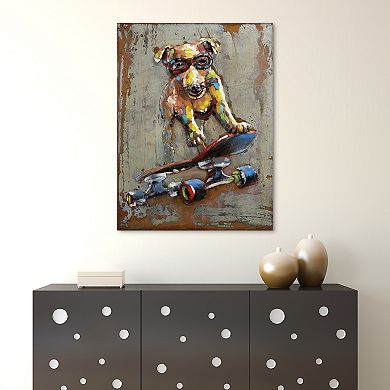 Dog on skateboard Mixed Media Iron Dimensional Wall Art
