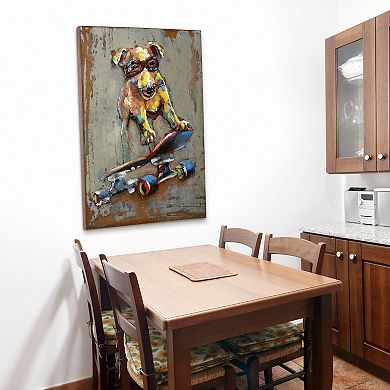 Dog on skateboard Mixed Media Iron Dimensional Wall Art