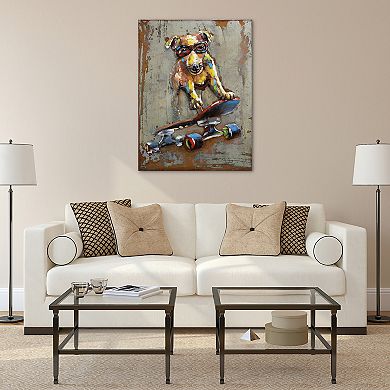 Dog on skateboard Mixed Media Iron Dimensional Wall Art