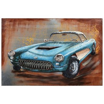 Blue Car Mixed Media Iron Dimensional Wall Art
