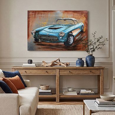 Blue car Mixed Media Iron Dimensional Wall Art