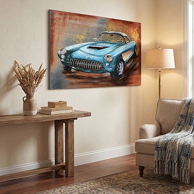 Blue car Mixed Media Iron Dimensional Wall Art