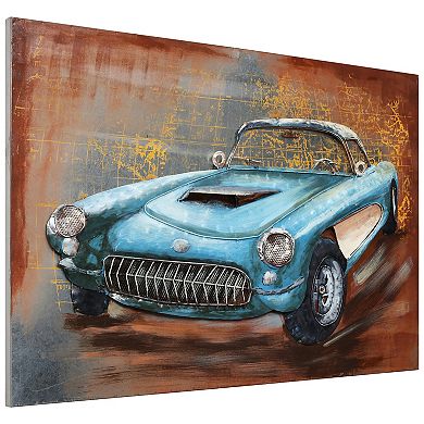 Blue car Mixed Media Iron Dimensional Wall Art