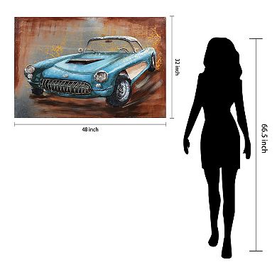 Blue car Mixed Media Iron Dimensional Wall Art
