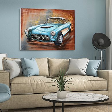 Blue car Mixed Media Iron Dimensional Wall Art