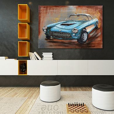 Blue car Mixed Media Iron Dimensional Wall Art