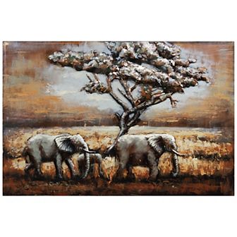 Elephants Mixed Media Iron Dimensional Wall Art