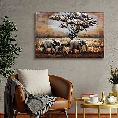 Elephants Mixed Media Iron Dimensional Wall Art