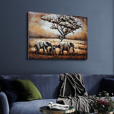 Elephants Mixed Media Iron Dimensional Wall Art