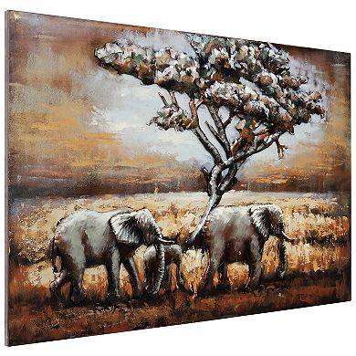 Elephants Mixed Media Iron Dimensional Wall Art