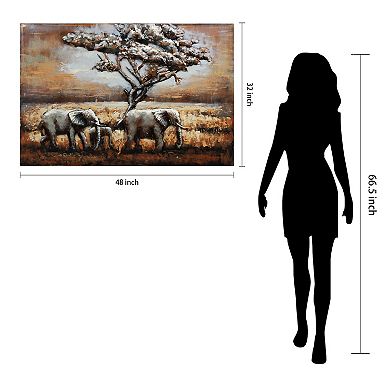 Elephants Mixed Media Iron Dimensional Wall Art