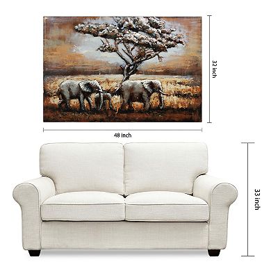 Elephants Mixed Media Iron Dimensional Wall Art