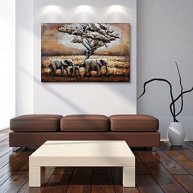 Elephants Mixed Media Iron Dimensional Wall Art