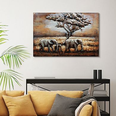 Elephants Mixed Media Iron Dimensional Wall Art