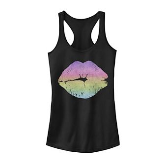 Juniors' Trendy Neon Rainbow Lips Graphic Tank Top