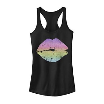 Juniors' Trendy Neon Rainbow Lips Graphic Tank Top