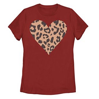 Juniors' Leopard-Print Heart Tee