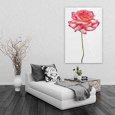 Empire Art Direct Pink Rose White Glass Wall Art