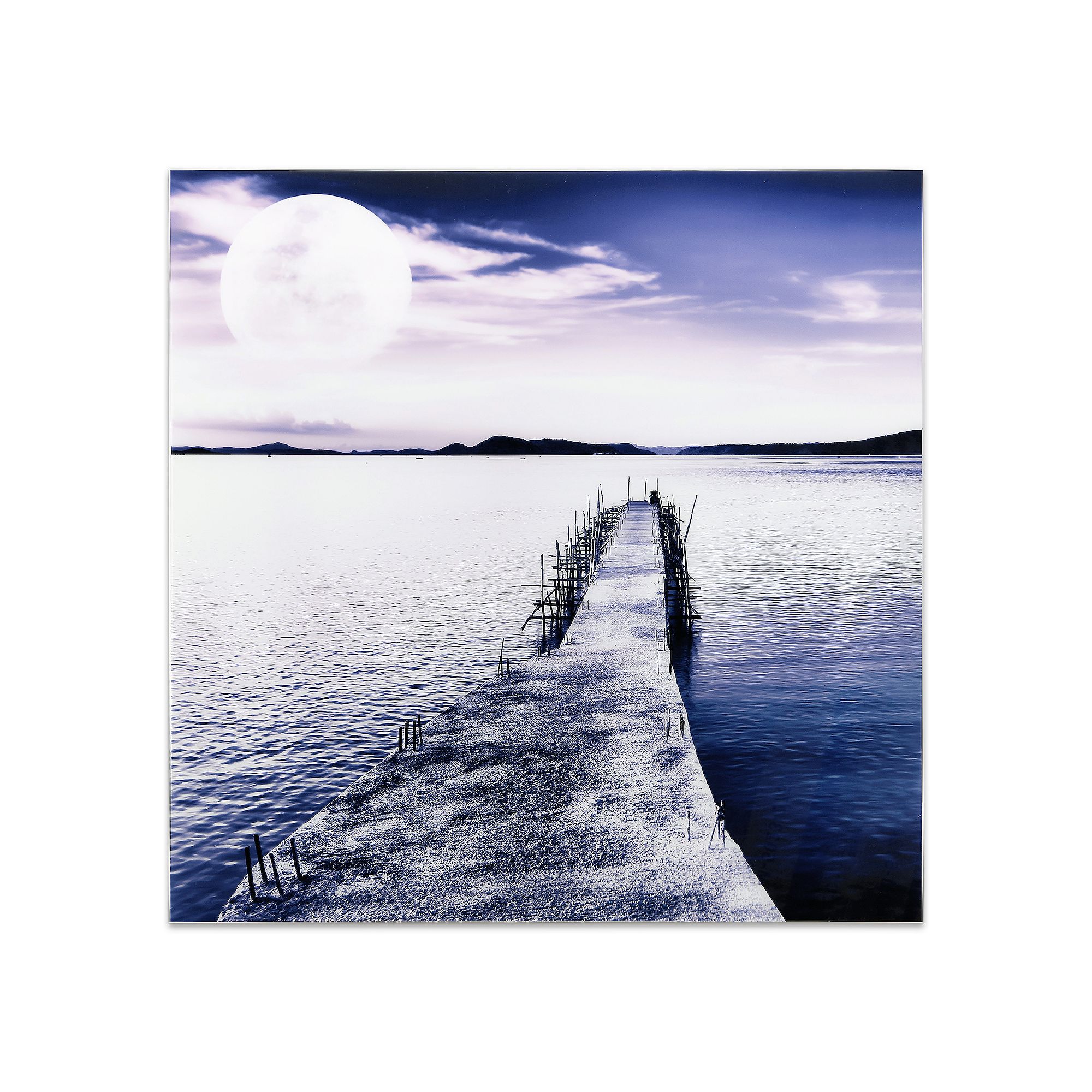 Empire Art Direct Pier Moon Rising Glass Wall Art, Purple