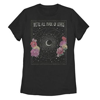 Juniors' Trendy "We're All Made Of Stars" Zodiac Floral Circle Tee