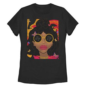 Juniors' Colorful Portrait Of Woman In Sunglasses Graphic Tee