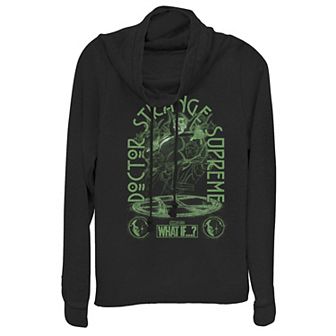 Juniors' Marvel What If Doctor Strange Supreme Logo Cowlneck Graphic Lightweight Long Sleeve