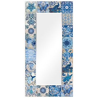 Blue & White Tiles Rectangular Beveled Mirror