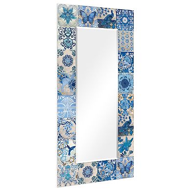 Blue & White Tiles Rectangular Beveled Mirror