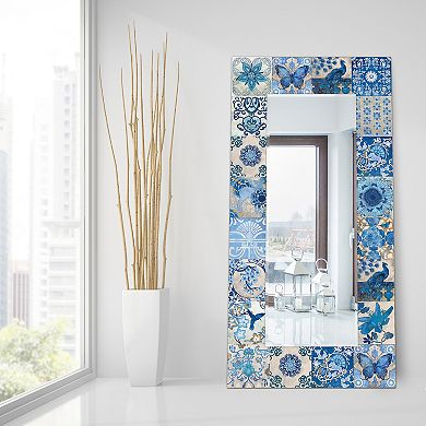 Blue & White Tiles Rectangular Beveled Mirror